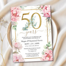 Gold 50th Wedding Anniversary Pink Peony Floral
