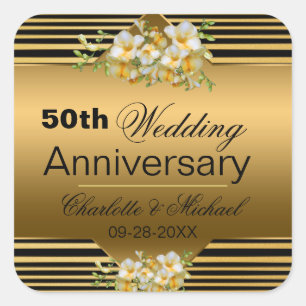 Gold 50th Wedding Anniversary  Square Sticker