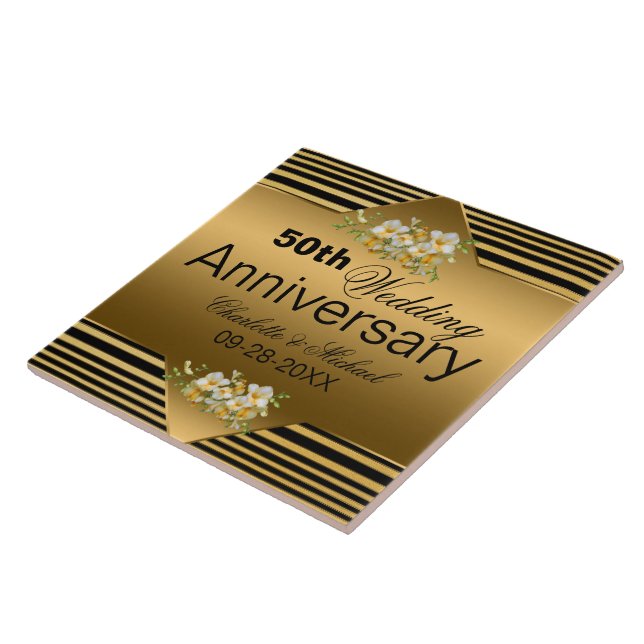 Gold 50th Wedding Anniversary Tile (Side)
