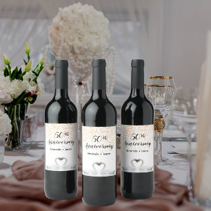Gold 50th wedding anniversary white swans in love wine label