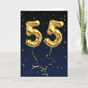 Gold 55 Mylar Birthday Balloons and Confetti Card