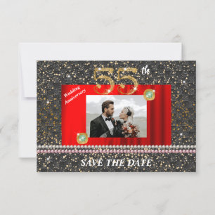 Gold 55th Wedding Anniversary Black Woven Pearls Invitation