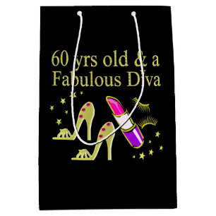 GOLD 60 YRS OLD & A FABULOUS DIVA MEDIUM GIFT BAG