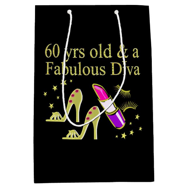 GOLD 60 YRS OLD & A FABULOUS DIVA MEDIUM GIFT BAG (Front)