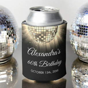 Gold 60th Birthday Party 70's Disco Ball Can Cooler