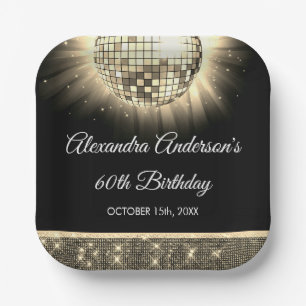 Gold 60th Birthday Party 70's Disco Ball Paper Plate