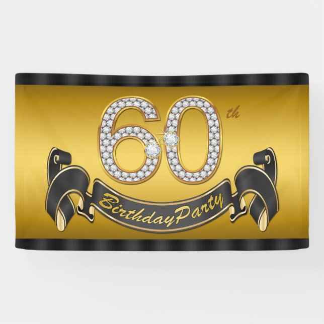 Gold 60th Birthday Party Banner (Horizontal)