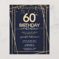 Gold 60th Birthday Party Budget Invitation