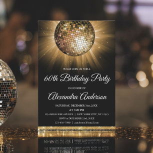 Gold 60th Birthday Party Gold Disco Ball Invitation
