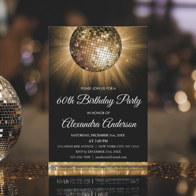 Gold 60th Birthday Party Gold Disco Ball Invitation (Creator Uploaded)