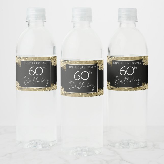 Gold 60th Birthday Party  Water Bottle Label (Bottles)