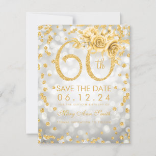 Gold 60th Birthday Silver Glam Lights Save The Date