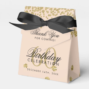Gold 60th Birthday Thank You Confetti Blush Pink Favour Box