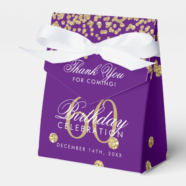 Gold 60th Birthday Thank You Confetti Purple Favour Box (Front Side)