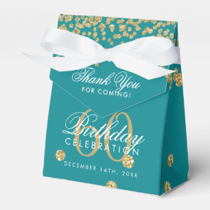 Gold 60th Birthday Thank You Confetti Teal Favour Box