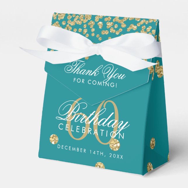 Gold 60th Birthday Thank You Confetti Teal Favour Box (Front Side)