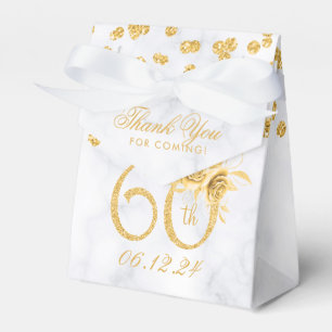 Gold 60th Birthday Thank You Floral Marble Favour Box