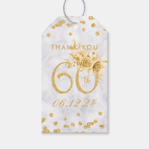 Gold 60th Birthday Thank You Glam Marble Gift Tags