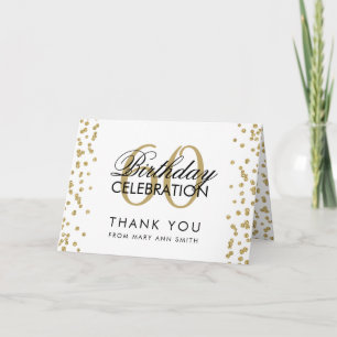 Gold 60th Birthday Thank you Glitter Confetti Card