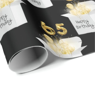 Gold 65th Birthday Balloons in White Box   Wrapping Paper