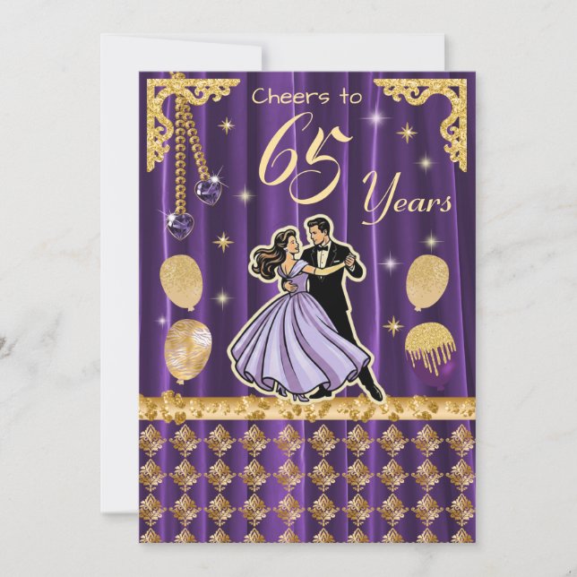 Gold 65th Birthday with Dancing Couples Invitation (Front)