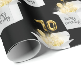 Gold 70th Birthday Balloons in White Box  Wrapping Paper