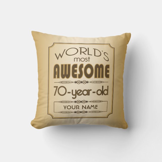 Gold 70th Birthday Celebration World Best Fabulous Outdoor Cushion (Front)