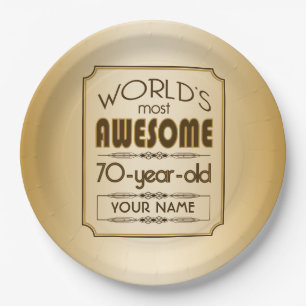 Gold 70th Birthday Celebration World Best Fabulous Paper Plate