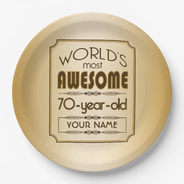 Gold 70th Birthday Celebration World Best Fabulous Paper Plate (Front)
