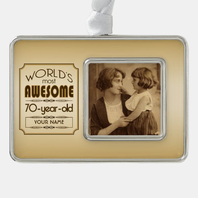 Gold 70th Birthday Celebration World Best Fabulous Silver Plated Framed Ornament (Front)