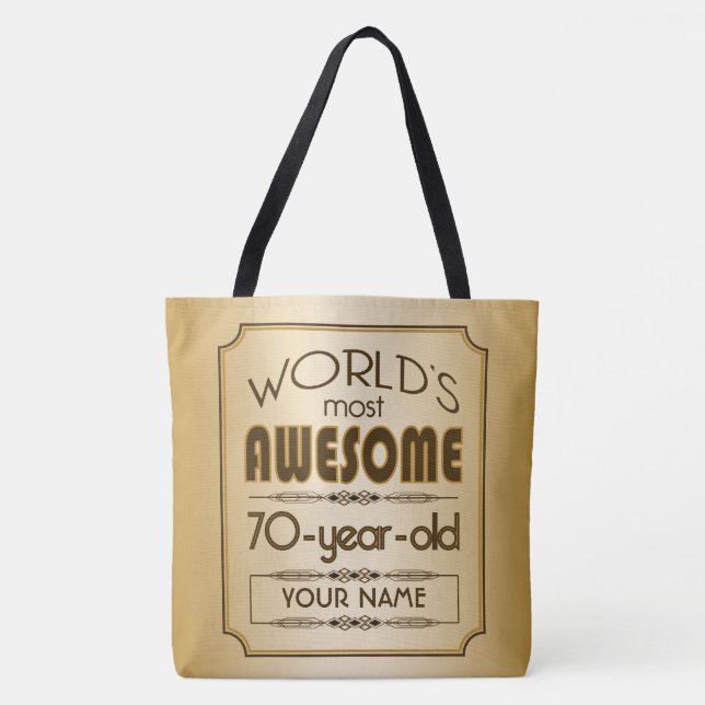 Gold 70th Birthday Celebration World Best Fabulous Tote Bag (Front)