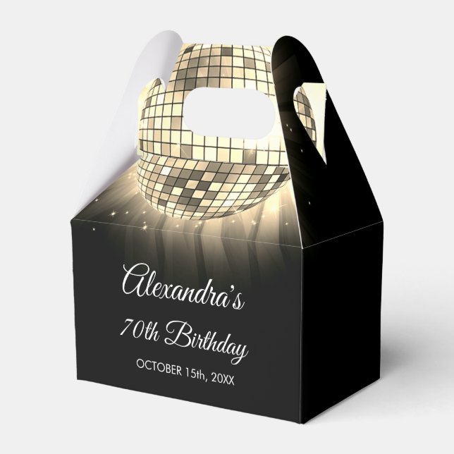 Gold 70th Birthday Party 70's Disco Ball Favour Box (Front Side)