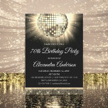 Gold 70th Birthday Party 70's Disco Ball Invitation<br><div class="desc">Celebrate in glitzy style with our Gold 70th Birthday Party 70's Disco Ball Invitation! This dazzling invitation sets the stage for a retro-themed bash that's sure to be unforgettable. In a radiant shade of gold, this invitation exudes sophistication and fun. The disco ball graphic takes you back to the disco...</div>