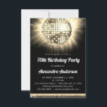 Gold 70th Birthday Party 70's Disco Ball Invitation<br><div class="desc">Celebrate in glitzy style with our Gold 70th Birthday Party 70's Disco Ball Invitation! This dazzling invitation sets the stage for a retro-themed bash that's sure to be unforgettable. In a radiant shade of gold, this invitation exudes sophistication and fun. The disco ball graphic takes you back to the disco...</div>