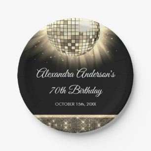 Gold 70th Birthday Party 70's Disco Ball Paper Plate