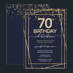 Gold 70th Birthday Party Blue Gold Invitation<br><div class="desc">Elegant Faux gold border with shimmering confetti highlights on the top border. All text is adjustable and easy to change for your own party needs. Great elegant 70th birthday template design.</div>