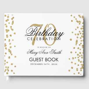 Gold 70th Birthday Party Glitter Confetti Guest Book