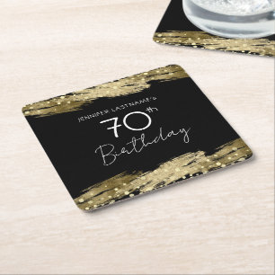 Gold 70th Birthday Party Square Paper Coaster