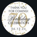 Gold 70th Birthday Thank You Glitter Confetti Classic Round Sticker<br><div class="desc">Elegant 70th Birthday "Thank You" Gold Faux Glitter Confetti White favour tag template.</div>