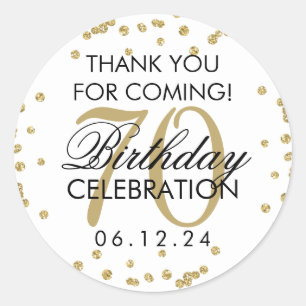 Gold 70th Birthday Thank You Glitter Confetti Classic Round Sticker