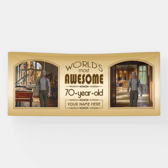 Gold 70th Birthday World’s Best Custom Photo Frame Banner (Horizontal)