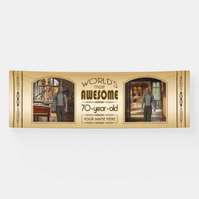 Gold 70th Birthday World’s Best Custom Photo Frame Banner (Horizontal)