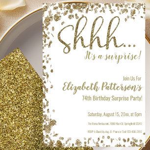 Gold 74th Surprise Birthday Party Invitation