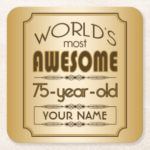 Gold 75th Birthday Celebration World Best Fabulous Square Paper Coaster