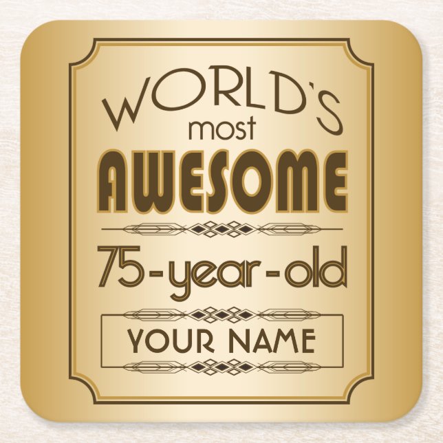 Gold 75th Birthday Celebration World Best Fabulous Square Paper Coaster (Front)