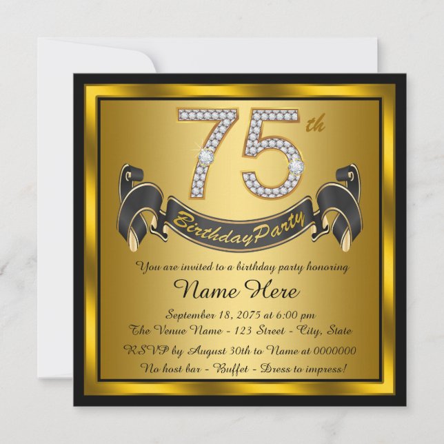 Gold 75th Birthday Party Invitation (Front)