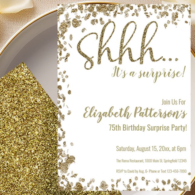 Gold 75th Surprise Birthday Party Invitation (Creator Uploaded)
