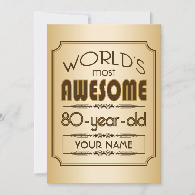 Gold 80th Birthday Celebration World Best Fabulous Invitation (Front)