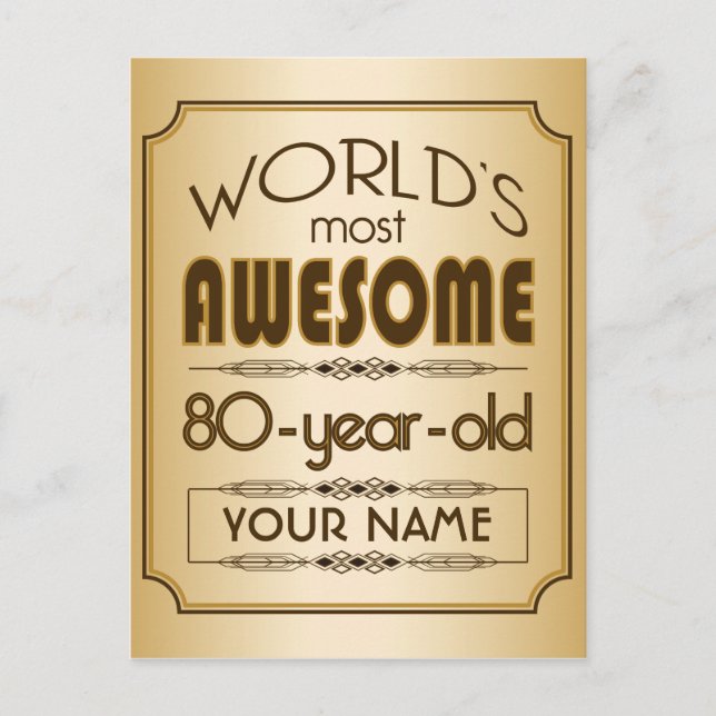 Gold 80th Birthday Celebration World Best Fabulous Invitation Postcard (Front)