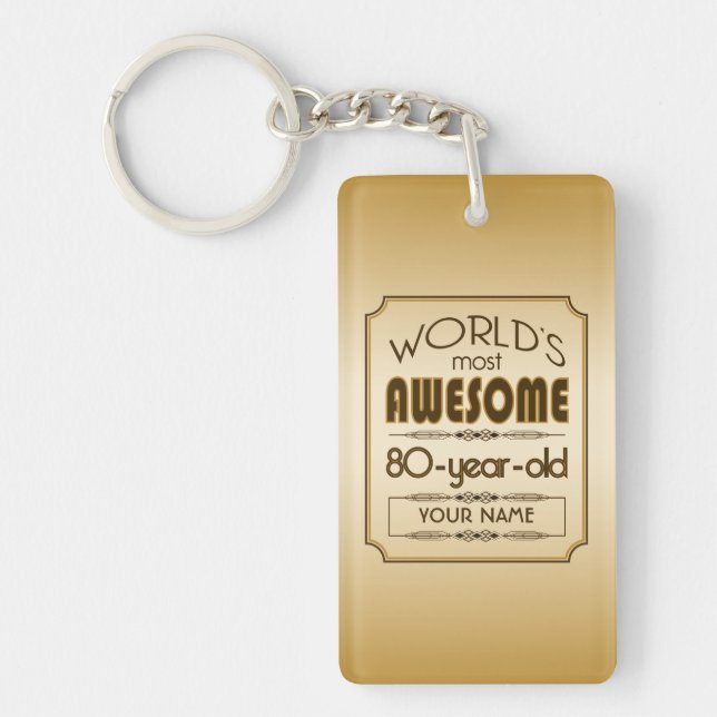 Gold 80th Birthday Celebration World Best Fabulous Key Ring (Front)